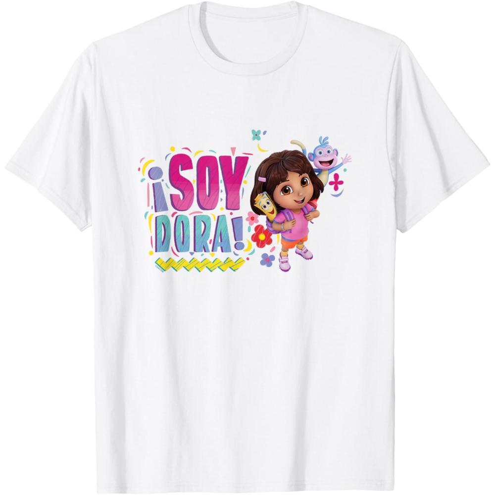 imageDora the Explorer Soy Dora Floral Colorful Big Chest Logo TShirtWhite