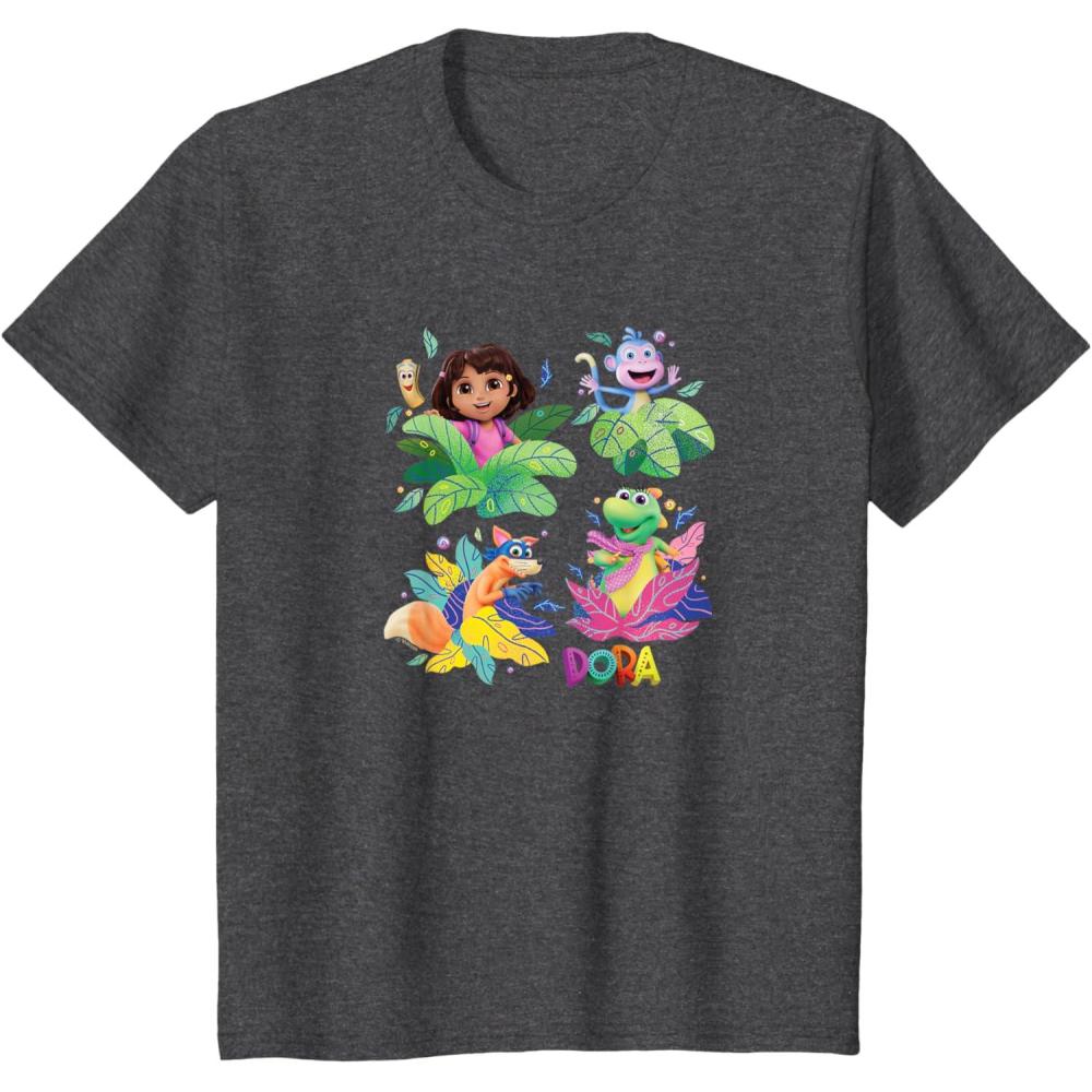 imageKids Dora 2024 Character Grid TShirtDark Heather Grey