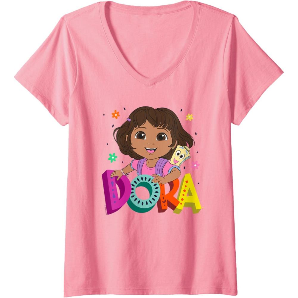 imageWomens Dora 2024 Dora and Map Logo VNeck TShirtPink
