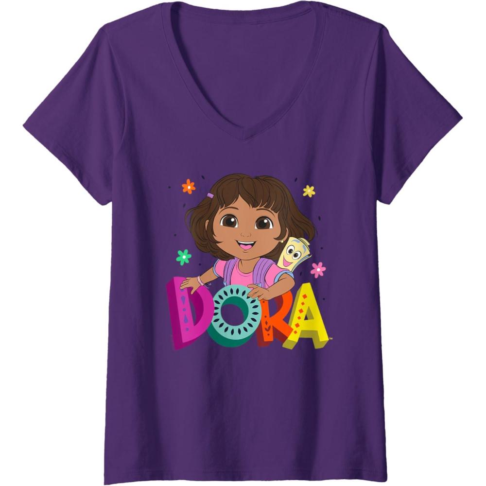 imageWomens Dora 2024 Dora and Map Logo VNeck TShirtPurple
