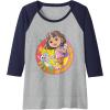 Dora (2024) Dora and Boots Team Raglan Baseball Tee(Navy Blue/Athletic Heather)