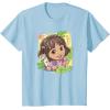 Dora (2024) Dora and Map Tropical Leaves T-Shirt(Baby Blue)