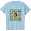 Dora the Explorer Group Shot Characters Boxes Colorful Logo T-Shirt(Baby Blue)