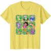 Dora the Explorer Group Shot Characters Boxes Colorful Logo T-Shirt(Lemon Yellow)