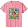 Dora the Explorer Group Shot Characters Boxes Colorful Logo T-Shirt(Pink)