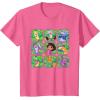 Dora the Explorer Group Shot Characters Boxes Colorful Logo T-Shirt(Pink Heather)