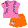 DORA Nickelodeon Girls Cosplay T-Shirt & French Terry Shorts Outfit Set Toddler to Little Kid Sizes (2T – 7-8)(Pink / Orange)