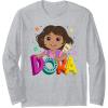 Dora (2024) Dora and Map Logo Long Sleeve T-Shirt(Heather Grey)