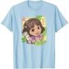 Dora (2024) Dora and Map Tropical Leaves T-Shirt(Baby Blue)