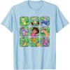 Dora the Explorer Group Shot Characters Boxes Colorful Logo T-Shirt(Baby Blue)