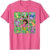Dora the Explorer Group Shot Characters Boxes Colorful Logo T-Shirt(Pink Heather)