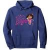 Dora the Explorer ¡Hola Amigas! Colorful Floral Chest Logo Pullover Hoodie(Navy Blue)