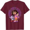 Dora the Explorer More To Explore Colorful Big Chest Logo T-Shirt(Burgundy)
