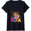 Womens Dora (2024) Dora and Map Logo V-Neck T-Shirt(Black)