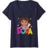 Womens Dora (2024) Dora and Map Logo V-Neck T-Shirt(Navy Blue)