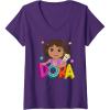 Womens Dora (2024) Dora and Map Logo V-Neck T-Shirt(Purple)