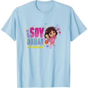 Dora the Explorer ¡Soy Dora! Floral Colorful Big Chest Logo T-Shirt(Baby Blue)