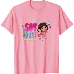 Dora the Explorer ¡Soy Dora! Floral Colorful Big Chest Logo T-Shirt(Pink)