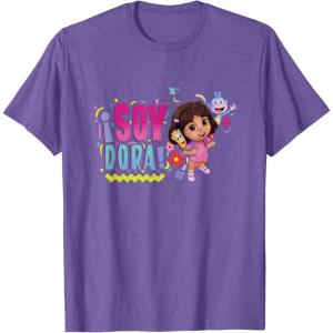 Dora the Explorer ¡Soy Dora! Floral Colorful Big Chest Logo T-Shirt(Purple Heather)