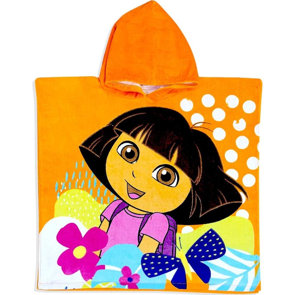 imageDora the Explorer Butterfly and Flowers Orange 100 Cotton Hooded Poncho Bath Towel