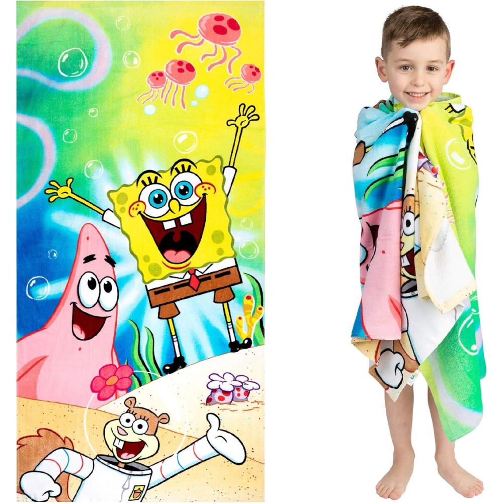 imageFranco Dora The Explorer Kids Super Soft Cotton BathPoolBeach Towel 58 in x 28 in Offically Licensed ProductSpongebob Squarepants