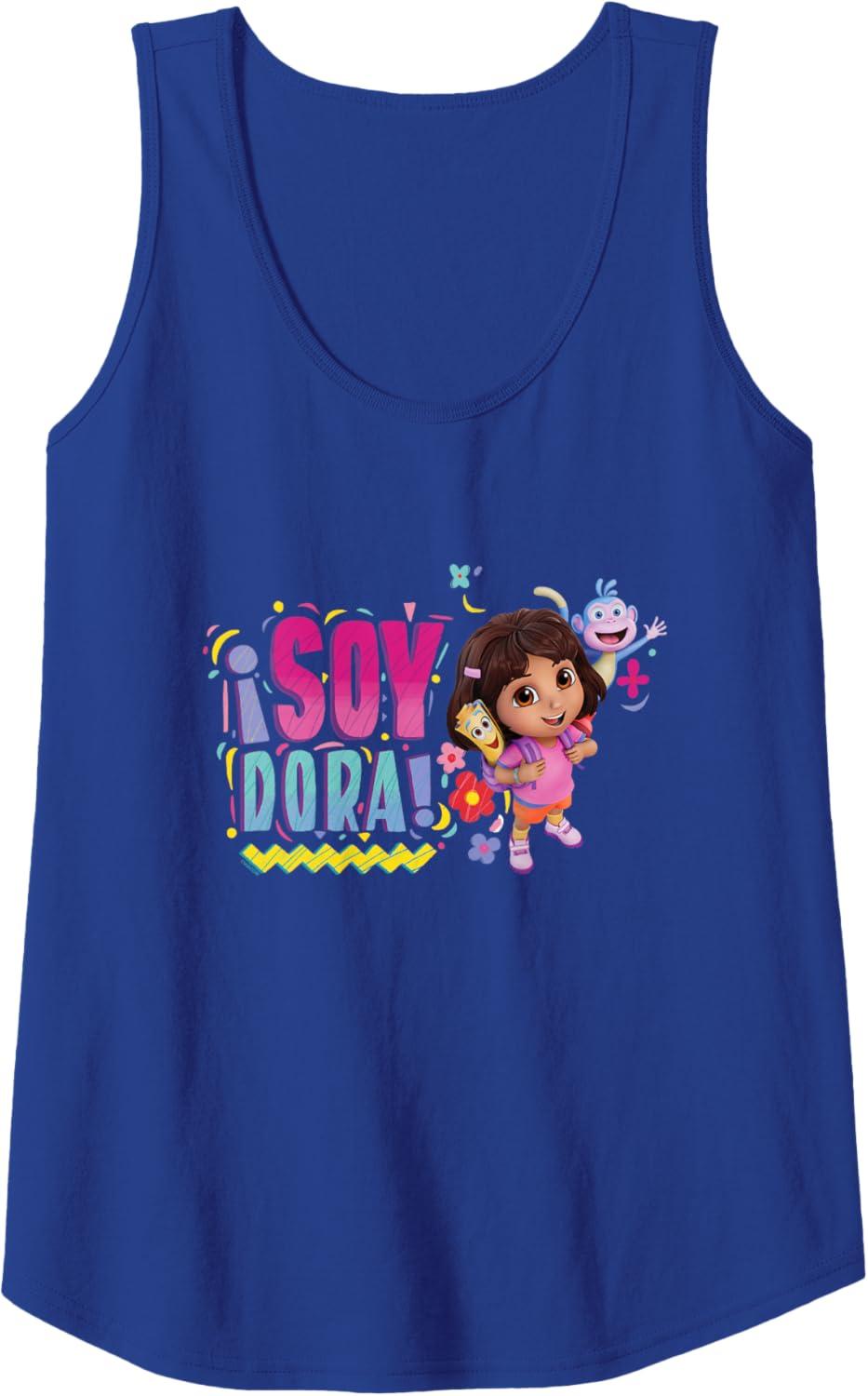 imageDora the Explorer Soy Dora Floral Colorful Big Chest Logo Tank TopRoyal Blue