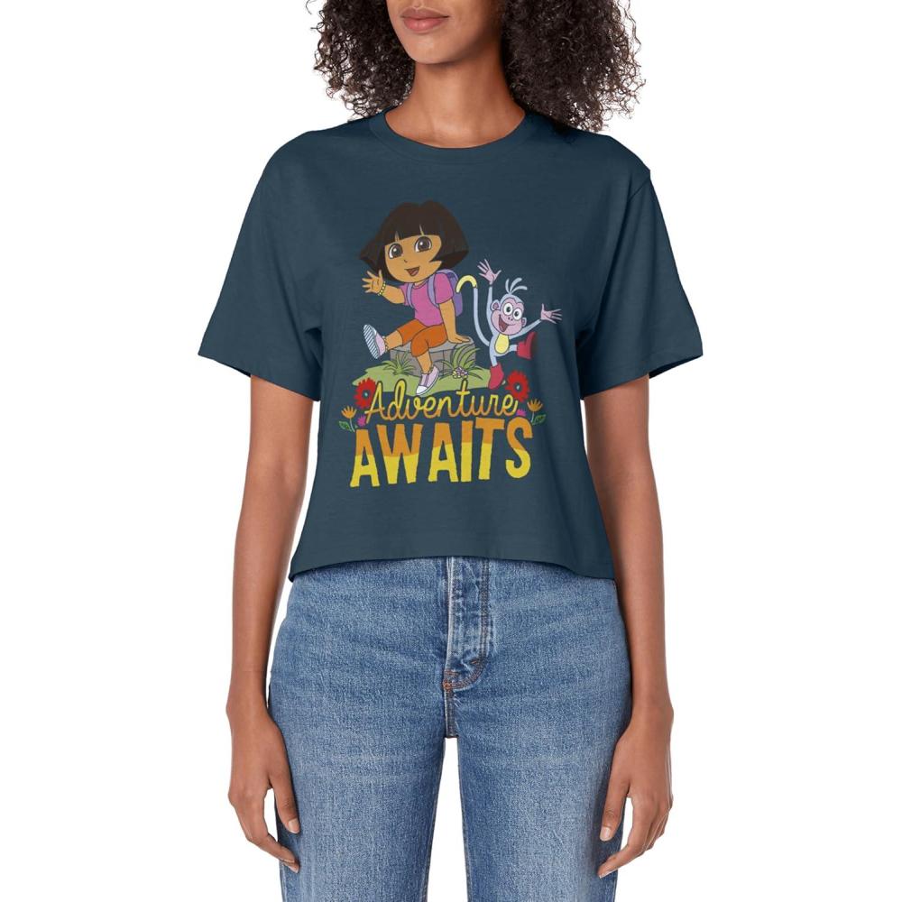 imageDora the Explorer Adventure Awaits Dora and Boots Portrait Womens Crop TopDark Blue