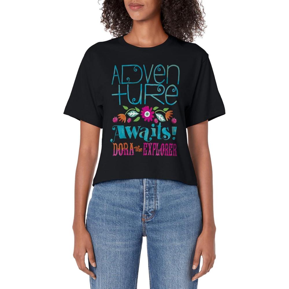 imageDora the Explorer Adventure Awaits Floral Band Logo Womens Crop TopBlack