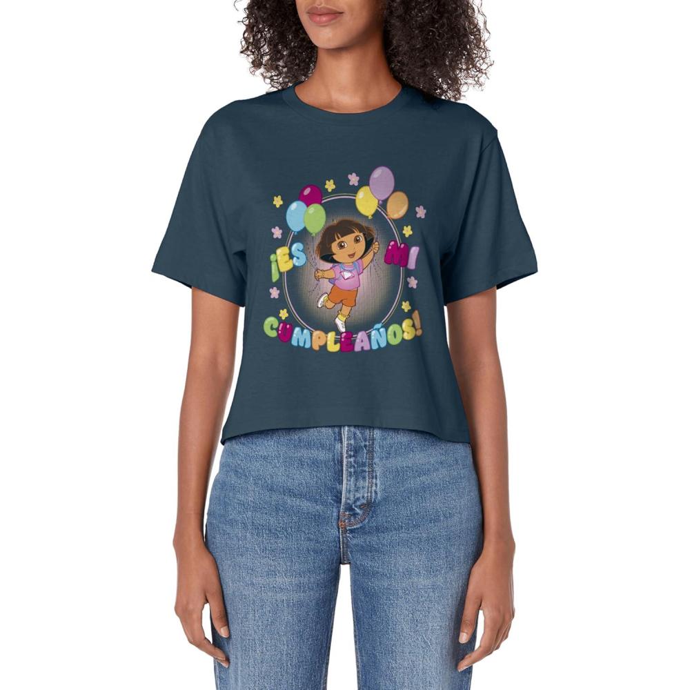 imageDora the Explorer Birthday Balloon Logo Womens Crop TopDark Blue