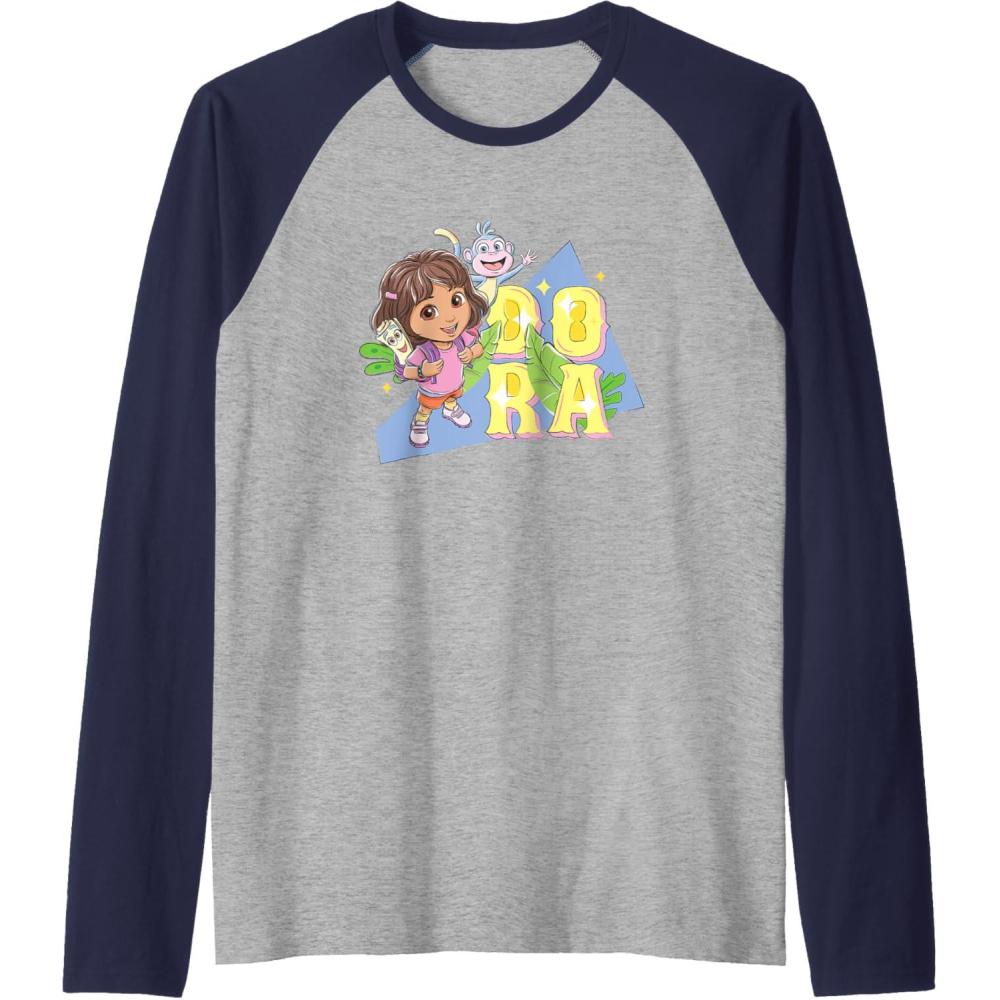 imageDora the Explorer Dora And Friends Colorful Sketch Logo Raglan Baseball TeeNavy BlueAthletic Heather