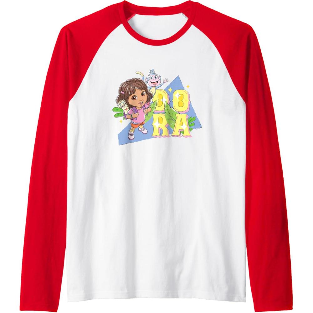imageDora the Explorer Dora And Friends Colorful Sketch Logo Raglan Baseball TeeRedWhite