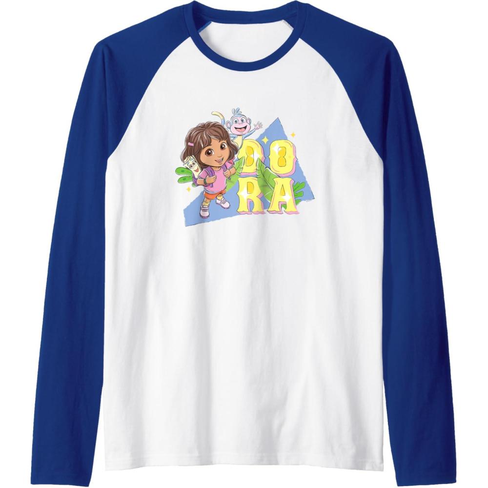 imageDora the Explorer Dora And Friends Colorful Sketch Logo Raglan Baseball TeeRoyal BlueWhite