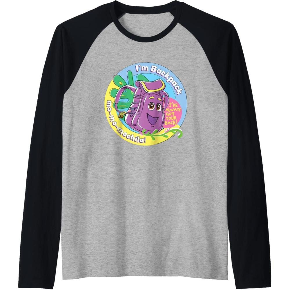 imageDora the Explorer Im Backpack MoMoMochila Chest Logo Raglan Baseball TeeBlackAthletic Heather