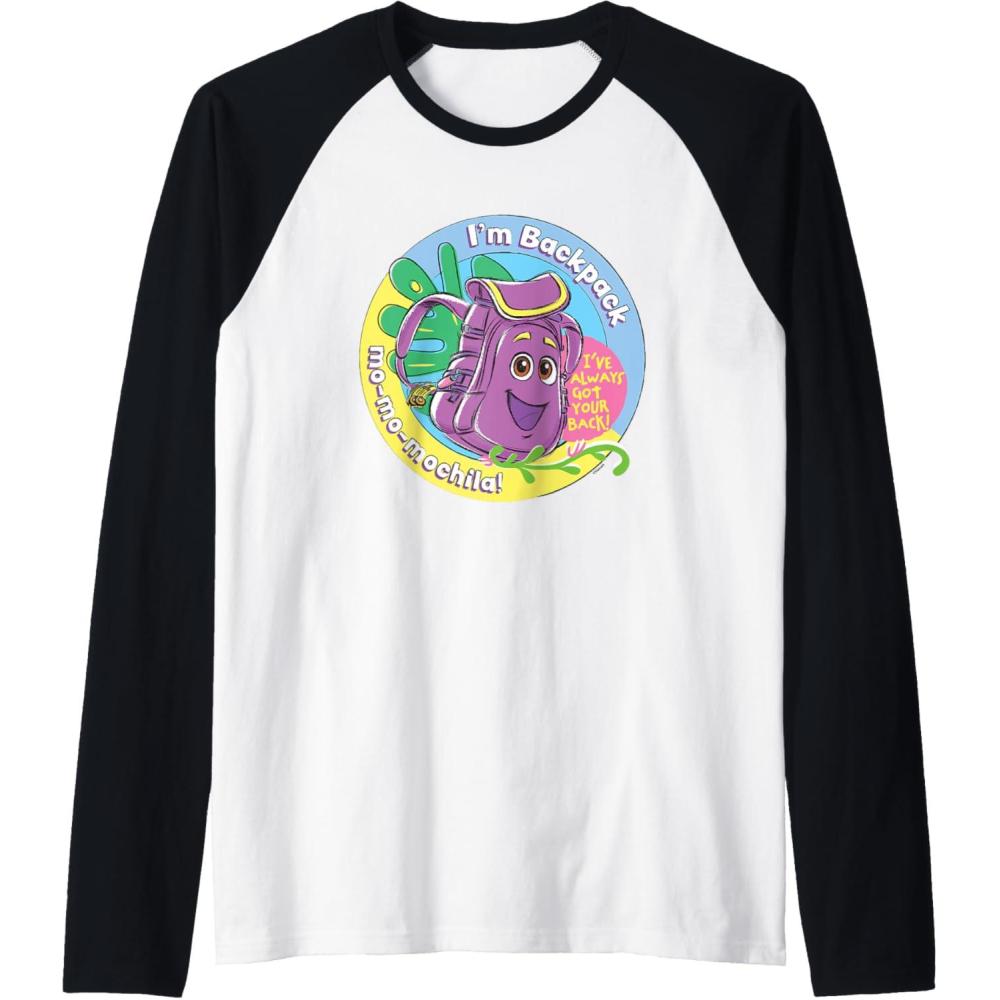 imageDora the Explorer Im Backpack MoMoMochila Chest Logo Raglan Baseball TeeBlackWhite
