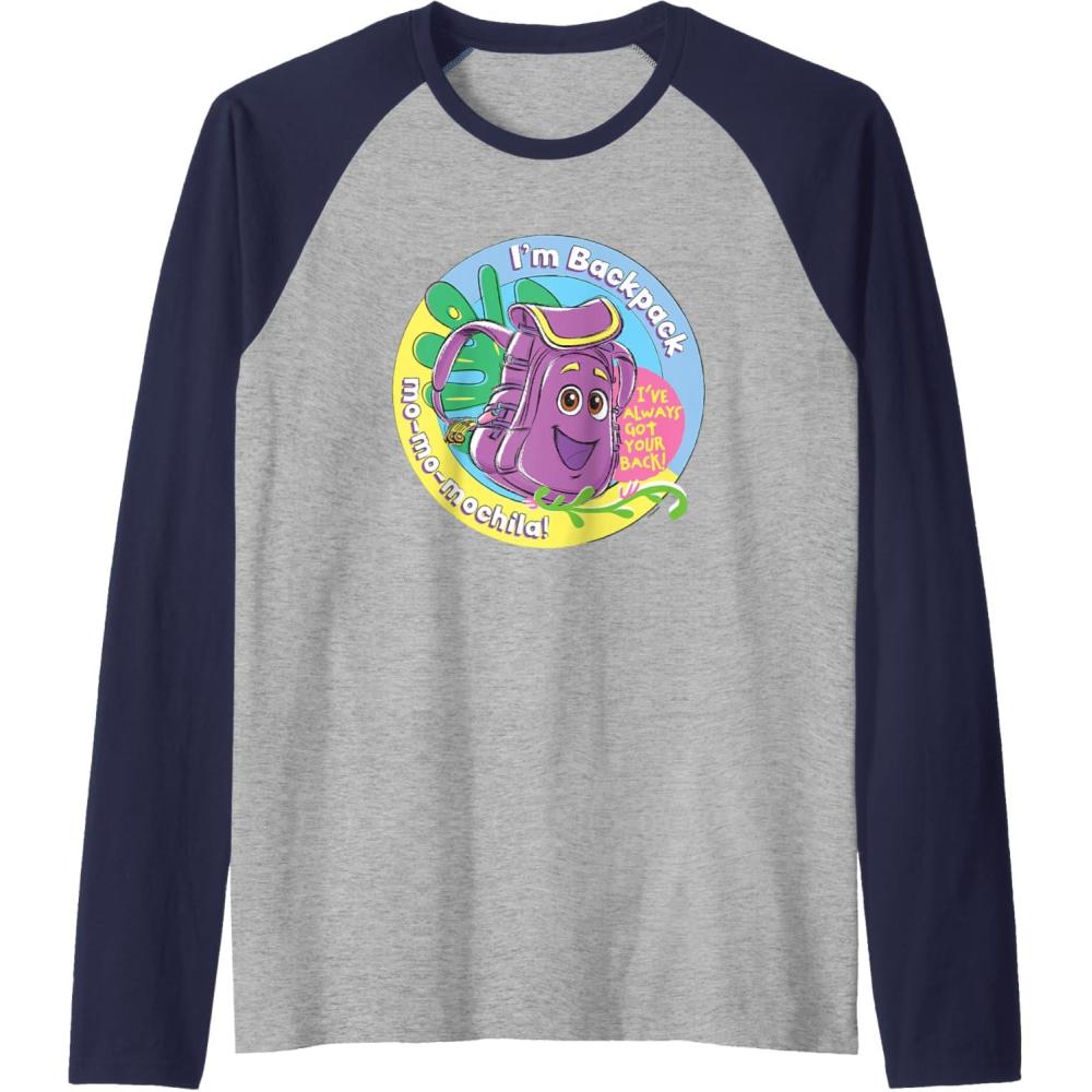 imageDora the Explorer Im Backpack MoMoMochila Chest Logo Raglan Baseball TeeNavy BlueAthletic Heather