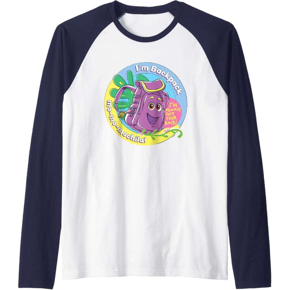 imageDora the Explorer Im Backpack MoMoMochila Chest Logo Raglan Baseball TeeNavy BlueWhite