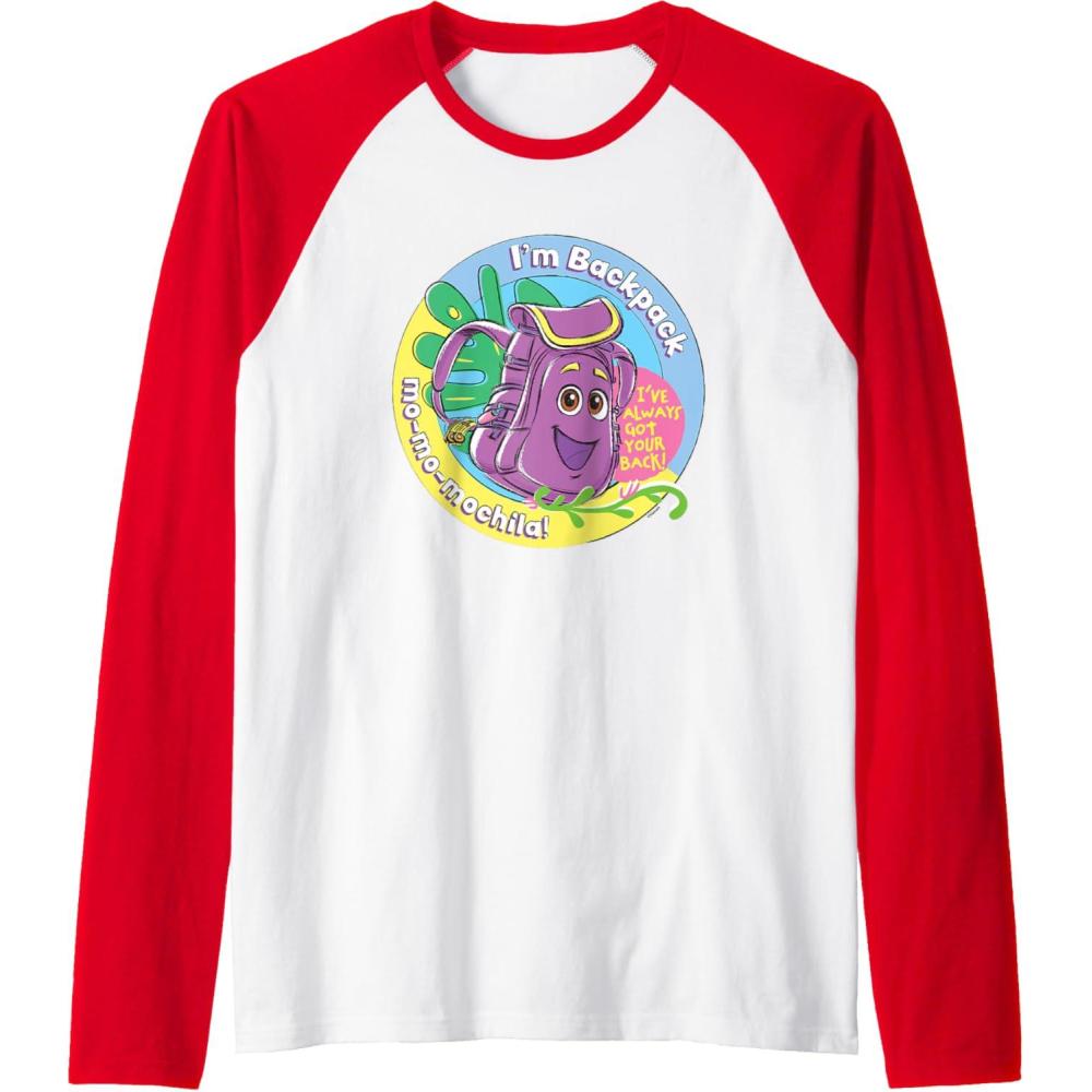 imageDora the Explorer Im Backpack MoMoMochila Chest Logo Raglan Baseball TeeRedWhite