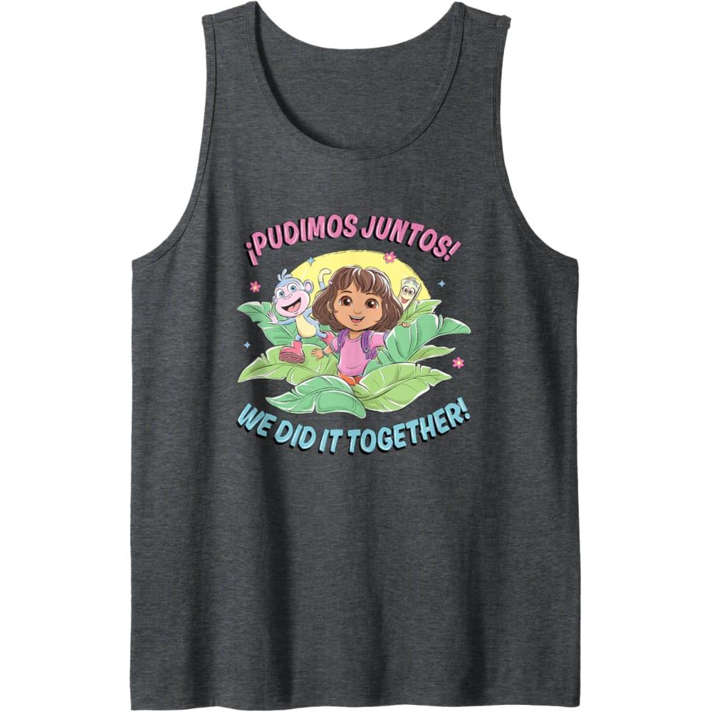 imageDora the Explorer Pudimos Juntos We Did It Together Logo Tank TopDark Heather Grey