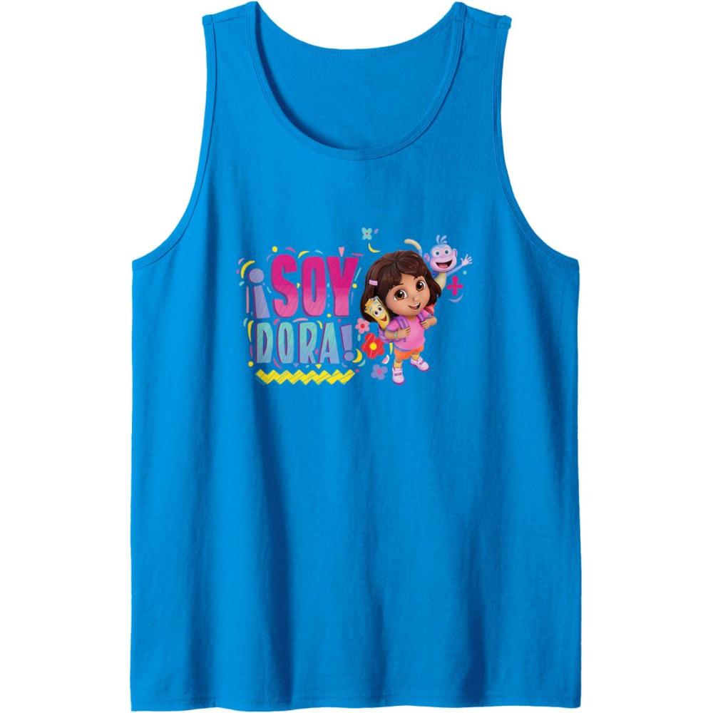 imageDora the Explorer Soy Dora Floral Colorful Big Chest Logo Tank TopSapphire Blue