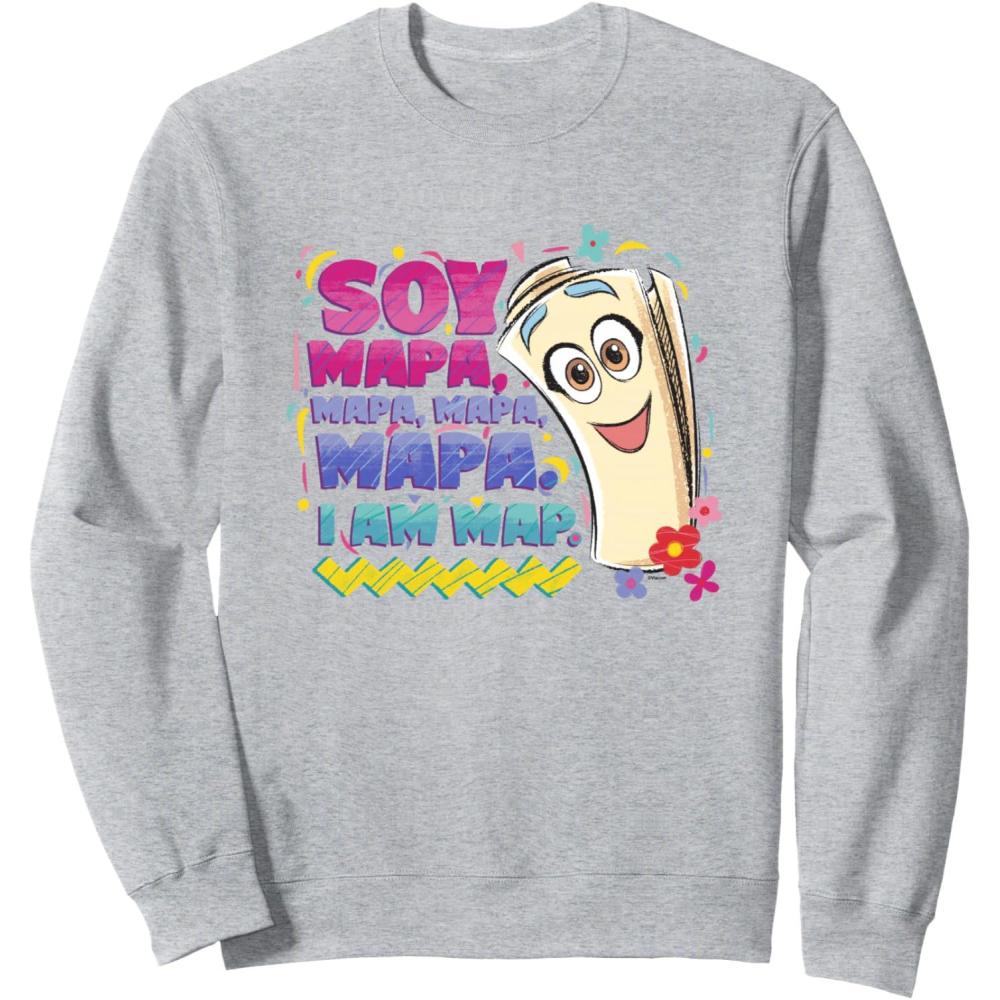 imageDora the Explorer Soy Mapa Mapa Mapa Colorful Sketch Logo SweatshirtHeather Grey