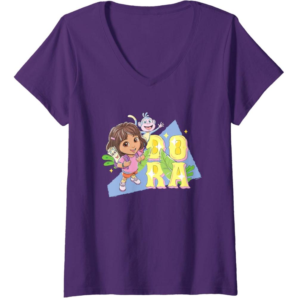 imageWomens Dora the Explorer Dora And Friends Colorful Sketch Logo VNeck TShirtPurple
