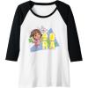 Dora the Explorer Dora And Friends Colorful Sketch Logo Raglan Baseball Tee(Black/White)