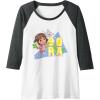 Dora the Explorer Dora And Friends Colorful Sketch Logo Raglan Baseball Tee(Dark Heather Grey/White)