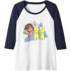 Dora the Explorer Dora And Friends Colorful Sketch Logo Raglan Baseball Tee(Navy Blue/White)