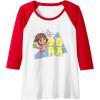 Dora the Explorer Dora And Friends Colorful Sketch Logo Raglan Baseball Tee(Red/White)