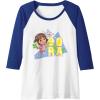 Dora the Explorer Dora And Friends Colorful Sketch Logo Raglan Baseball Tee(Royal Blue/White)