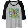 Dora the Explorer Group Shot Characters Boxes Colourful Logo Raglan Baseball Tee(Black/Athletic Heather)