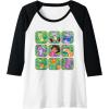 Dora the Explorer Group Shot Characters Boxes Colourful Logo Raglan Baseball Tee(Black/White)