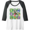 Dora the Explorer Group Shot Characters Boxes Colourful Logo Raglan Baseball Tee(Dark Heather Grey/White)