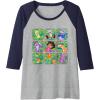 Dora the Explorer Group Shot Characters Boxes Colourful Logo Raglan Baseball Tee(Navy Blue/Athletic Heather)